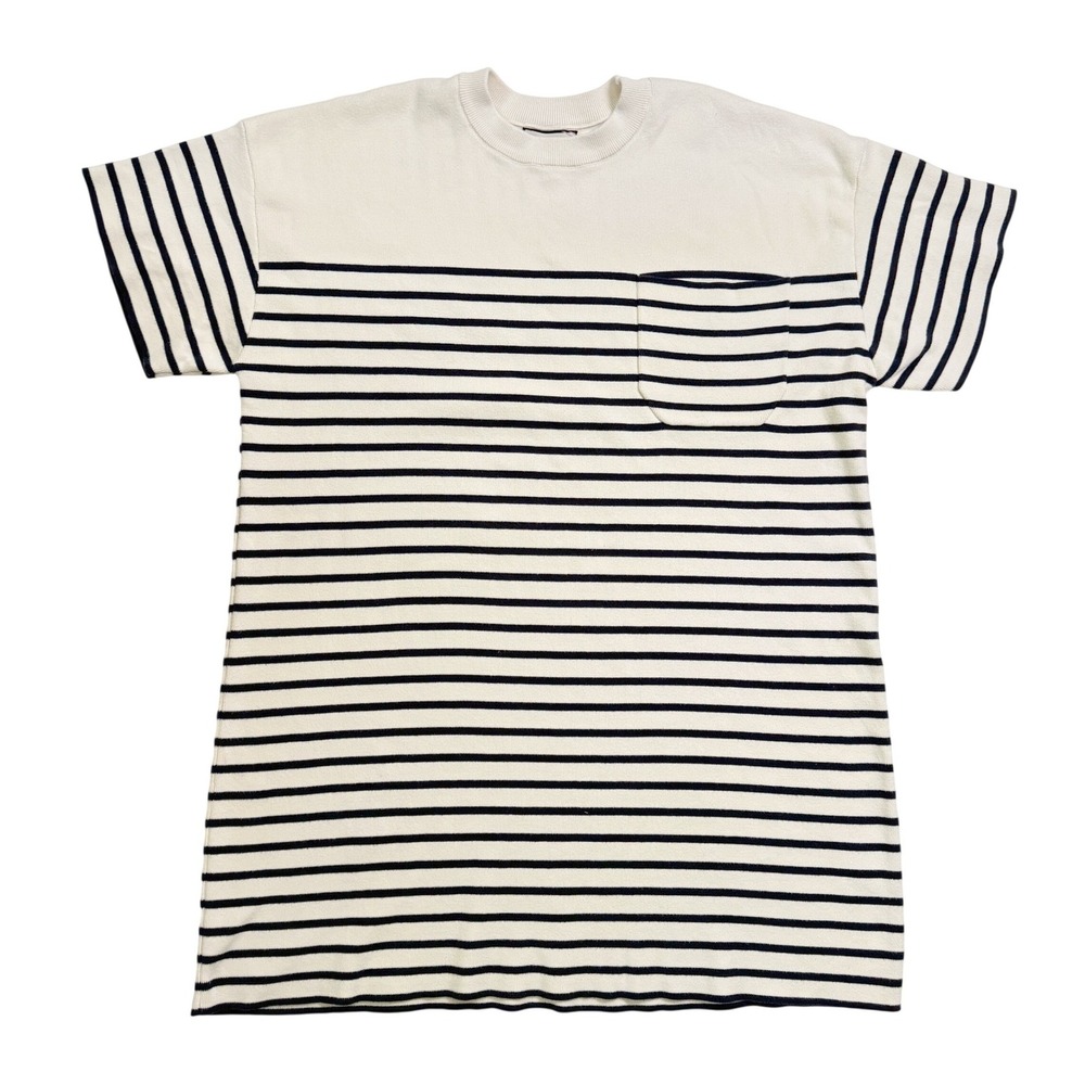 Tuckernuck Frenchie Dress S Cream Navy Blue Striped Short Sleeve Knit Cotton